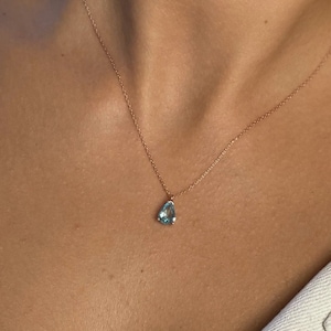 Drop Birthstone Silver Necklace - Zircon Dainty Necklace - Blue Zircon Necklace - Delicate Silver Necklace - Mothers Day Gift