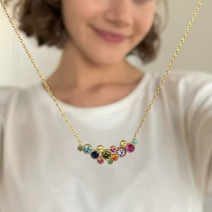 Rainbow Gemstone Necklace , Unique & Bright Jewelry , Emerald, Aquamarine and Sapphire, Mix Gemstones Options