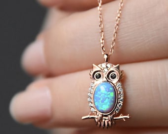 Owl Pendant Sterling Silver Necklace, Guardian Owl,Animal Necklace,Blue Cubic Zircon Pendant, Meaningful Gift For Her, Wisdom Symbol Jewelry