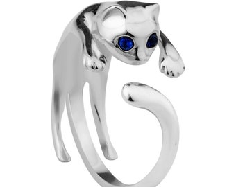 Adjustable Cat Ring | Silver Cat Ring | Hugging Hand Ring | Cute Cat Ring | Animal Lover Ring | Gift for Cat Lovers |, Personalized Gift