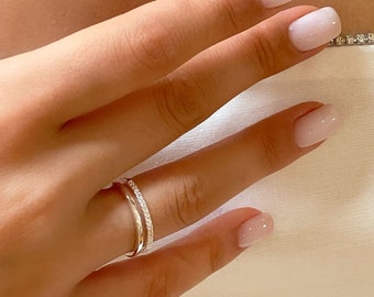 Elegante anillo de eternidad de doble banda - anillo de boda infinito - joyería minimalista de plata de ley - anillo de doble fila CZ - anillo de oro/plata/rosa