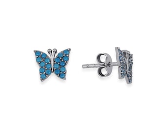 Boucles d'oreilles papillon minimalistes - Boucles d'oreilles papillon turquoise, aigue-marine, zircon - Bijoux en argent sterling 925 faits main