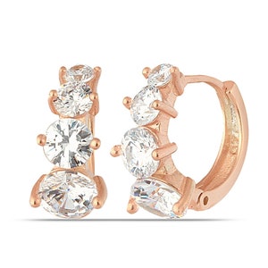 Cz Hoop Earrings - Rose Gold Huggie Hoop Earrings - Pave Ring Hoops - Cartilage Hoop Earrings - Pave Cz Huggie Hoops