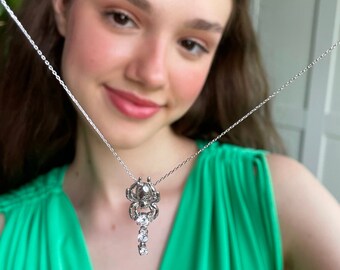 Dazzling Spider Necklace - Silver Tarantula Pendant - Gothic Jewelry - Handmade Silver Jewelry For Women - Halloween Jewelry