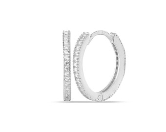 Tiny Silver Hoop Earrings - Huggie Hoop Earrings - Cartilage Hoop - Sterling Silver CZ Huggie Hoop - Tragus Hoop - Small Helix Hoop