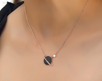 Collier galaxie en argent sterling, pendentif bijoux étoile planète, cadeau d'anniversaire, collier pavé, cadeau personnalisé, collier en argent délicat