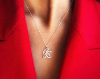 Sideway Vogel Halskette, Vogel Anhänger Sterling Silber Halskette, Flying Bird Halskette, Natur inspiriert Schmuck, Zierliche Silber Halskette
