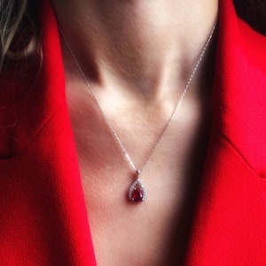 Sparkling Drop Birthstone Necklace - Dainty Sterling Silver Jewelry - Minimalist Birthstone Necklace - Personalized Birthstone Jewelry