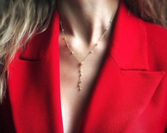 Collier goutte goutte, collier lariat, collier gouttes d'or, collier en Y, superposition de collier, collier goutte boule personnalisé pour femme