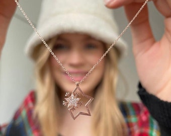 Collier en argent avec pendentif étoile gravée | Collier en argent sterling | Pendentif étoile en zirconium | Collier étoile minimaliste pour femme | Collier délicat