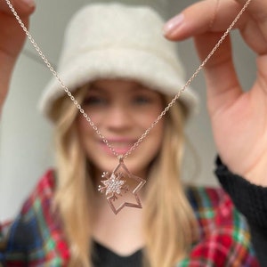 Engraved Star Pendant Silver Necklace | Sterling Silver Necklace | Zircon Star Pendant | Minimalist Star Necklace For Wife | Dainty Necklace