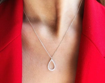 Engraved Teardrop Necklace, Delicate Sterling Silver Necklace, Dainty Necklace For Women,  Idea, Handmade Gift Jewelry,