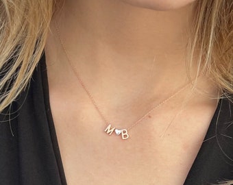 Personalised Multinitial Necklace, Heart Pendant Initial Necklace, Custom Initial Necklace, Delicate Initial & Heart, Celebrate Pride Month