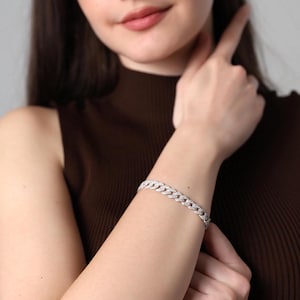 Iced Out Cuban Link Bracelet , Bling Cuban Chain Bracelet , Elegant Rhinestone Chain, Silver Zirconia Bracelet , Statement Jewelry for Women
