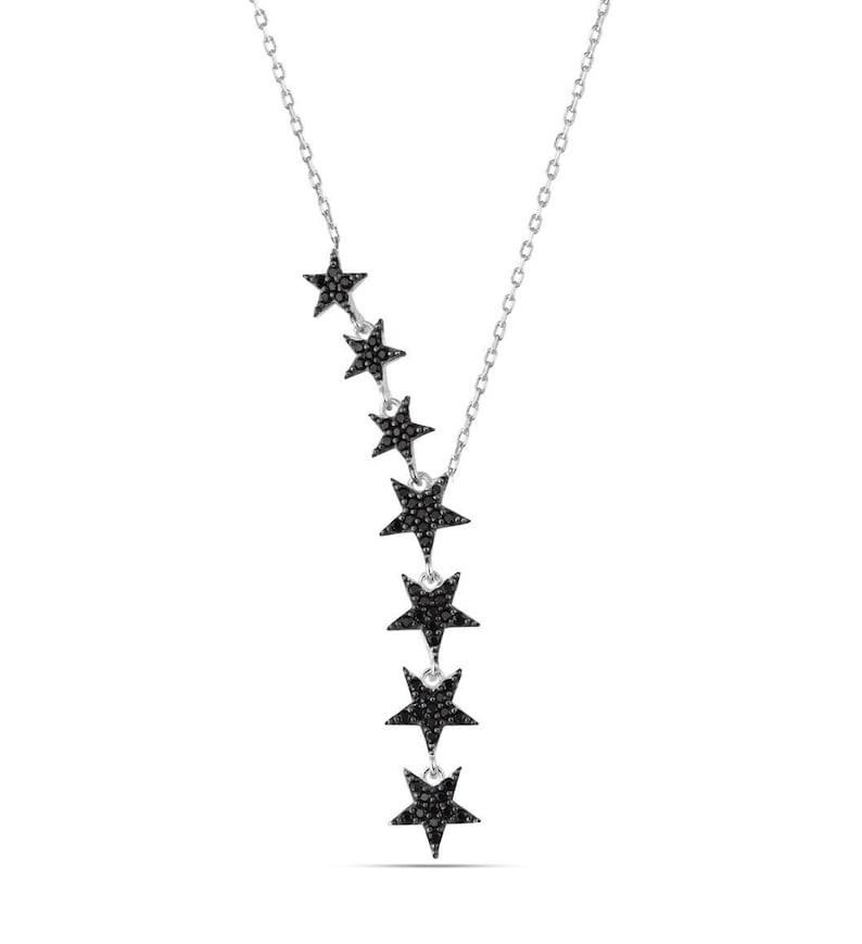 Star Lariat Necklace Asymmetric Y Shape Drop Star Pendant Zircon Gemstones Silver / Gold / Rose Gold Options image 9