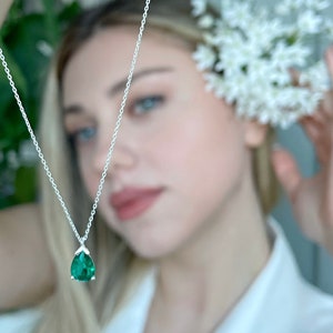 Catherine Emerald Necklace - Silver / Gold / Rose Gold Chain - Emerald Necklace - Art Deco,  All Birthstones Necklace - Christmas Gift