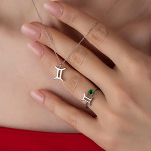 Zodiac Necklace and Adjustable Ring Set , Personalized Zodiac Sign Jewelry Set, Horoscope Pendant and Ring Matching Set, Astrology Jewelry