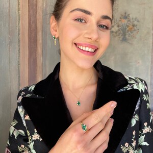 Vintage Strass Schmuck Set - Elegante und stilvolle Smaragd Halskette, Ring & Ohrringe Set - Grüner Kristall baumeln Schmuck - Weihnachtsgeschenk