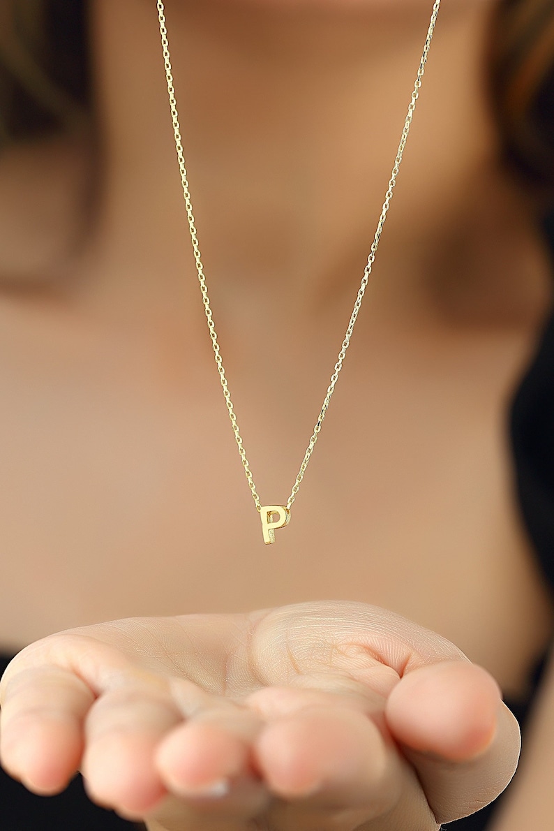 Personalisierte Initial Halskette, Buchstaben Anhänger, Gold Farbe Sterling Silber Initial, handgemachter Schmuck, personalisiertes Geschenk Bild 2