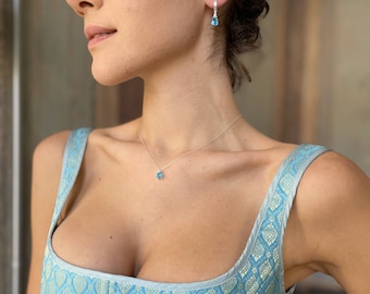 Birthstone Jewelry Set - Mothers Day Birthstone Gift - Blue Zircon Sterling Silver Necklace & Earrings - December / March Birthstone