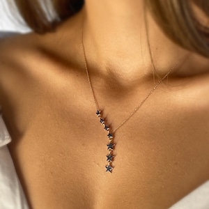 Asymmetrische Y-vorm ster lariat ketting - druppelster hanger - zirkonia edelstenen - zilver/goud/roségouden ketting - Moederdagcadeau