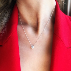 Dainty Sterling Silver Drop Necklace Created with Zirconia  | Sterling Silver Small Round Pendant Necklace | White Drop  Zirconia Pendant