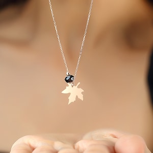 Sycamore Leaf Sterling Silver Necklace, Crystal Stone Sycamore Leaf Necklace, Birthday Gift, Bridesmaid Gift Necklace