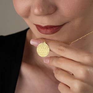 Flower of Life Medallion Pendant , Elegant Sacred Geometry Necklace , Spiritual Gold Necklace , Meditation Necklace , Yoga Inspired Jewelry