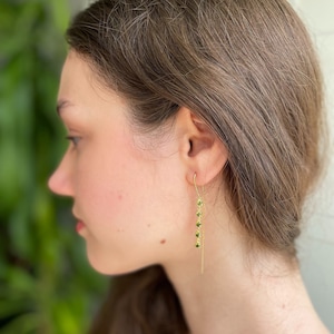 Olive Gemstone Long Dangle Earrings - Gold Plated CZ Dangle Earrings - Handmade Jewelry - Gold Plated & Silver Options
