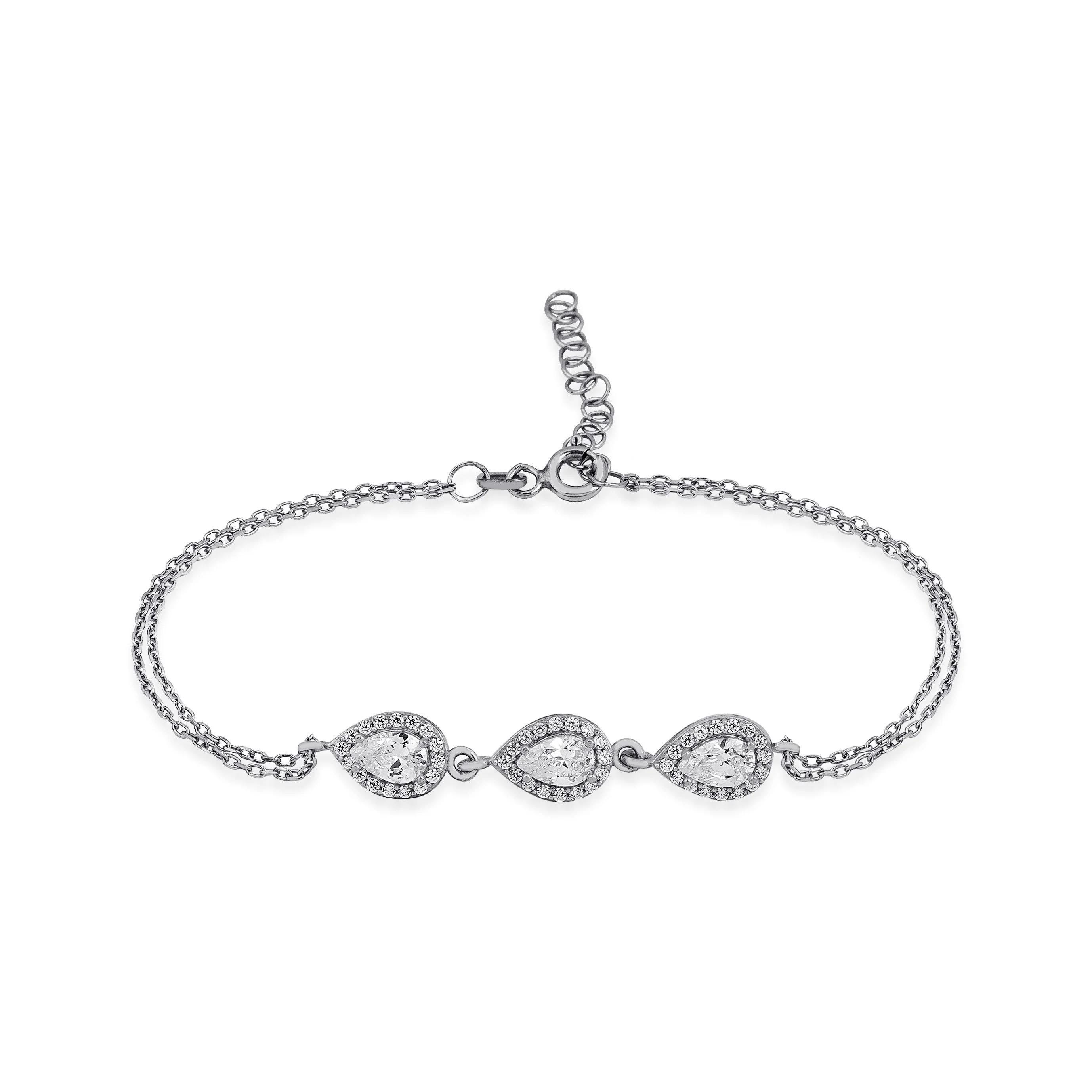 Elegant Teardrop Bracelet - Sapphire , Emerald and Crystal