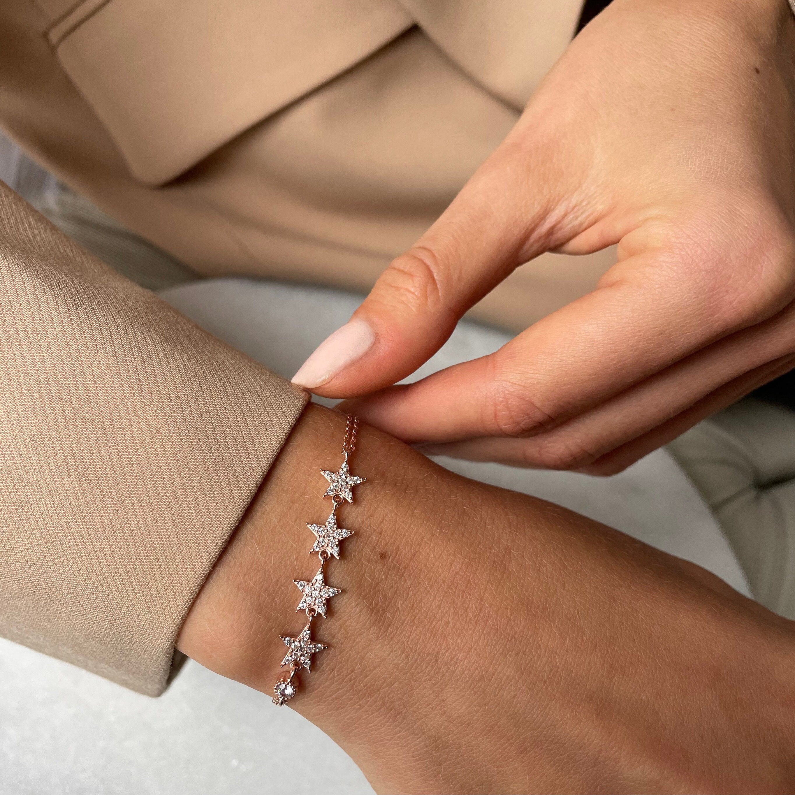 Star Chain Bracelet - Zircon Gemstones Celestial Bracelet