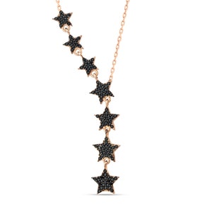 Collier Lariat étoile Pendentif étoile goutte en forme de Y asymétrique Pierres précieuses zircone Options argent / or / or rose Rose Gold - Black