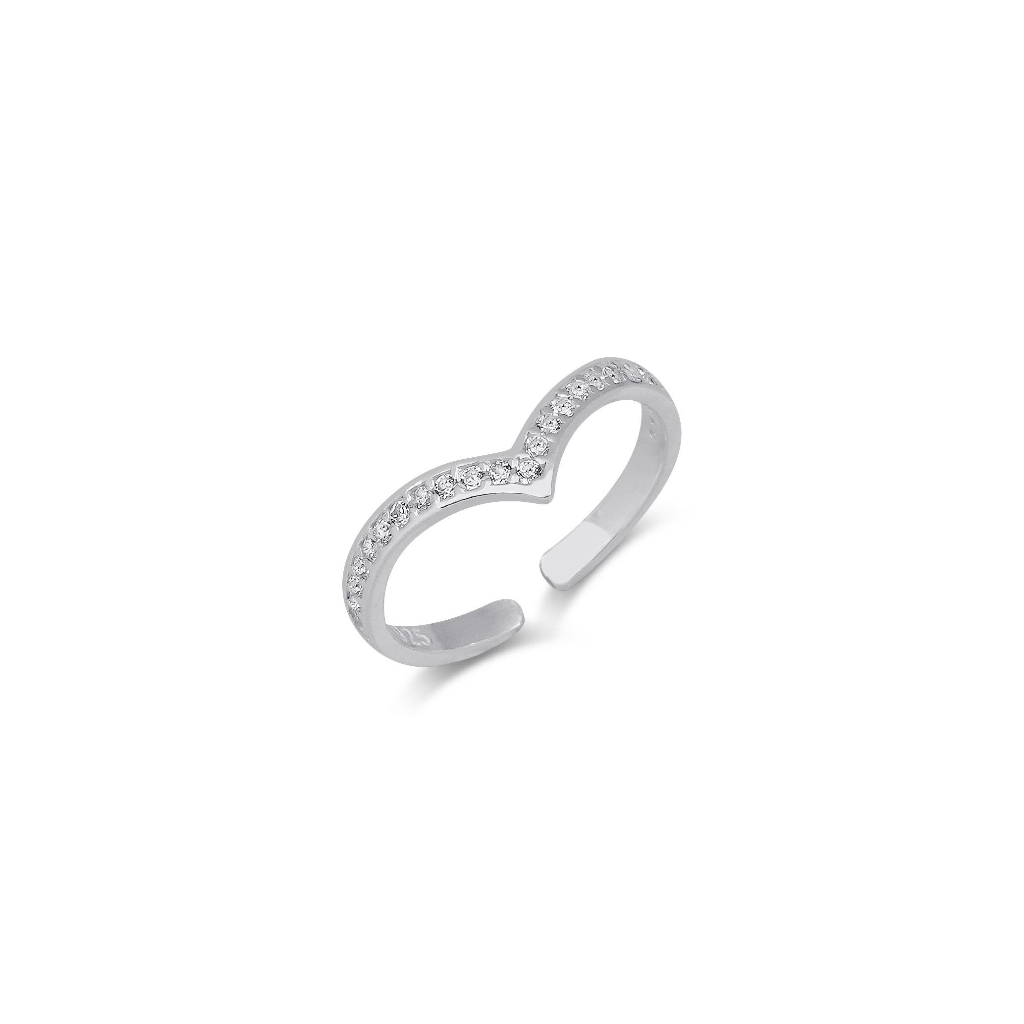 Anello nuziale in moissanite Chevron / Anello a V in argento