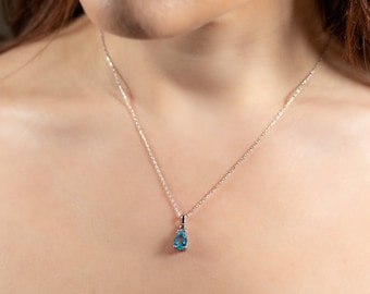 Three Zircon Stone Birthstone Necklace - Dainty Zircon Necklace - Blue Zircon Necklace - Oval Cut Gemstone Jewelry