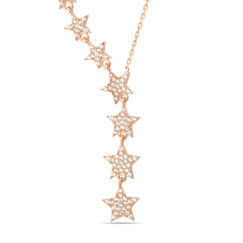 Collier Lariat étoile Pendentif étoile goutte en forme de Y asymétrique Pierres précieuses zircone Options argent / or / or rose Rose Gold - White