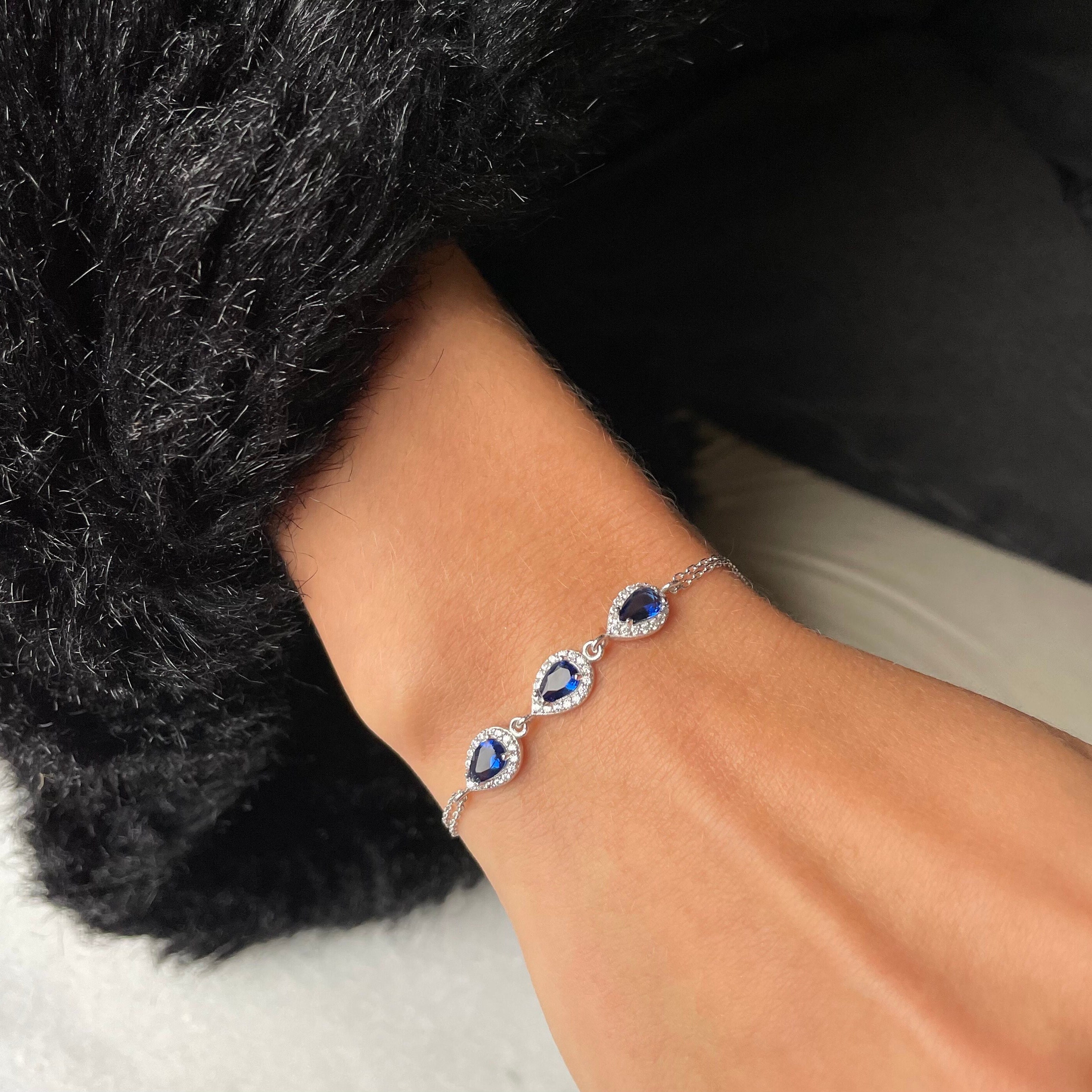 Elegant Teardrop Bracelet - Sapphire , Emerald and Crystal