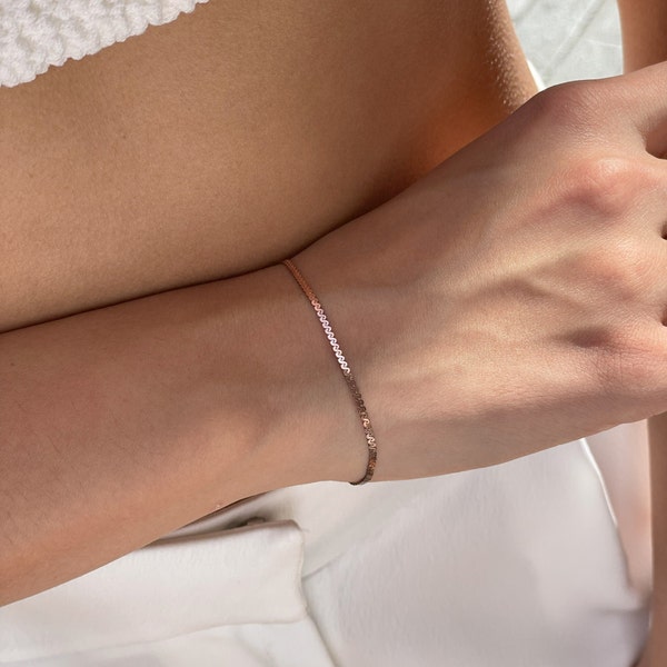 Dainty Serpentine Chain Bracelet - Rose Gold/Silver Flat Chain Bracelet - Italian Bracelet - Sterling Silver Jewelry - Christmas Gift Ideas