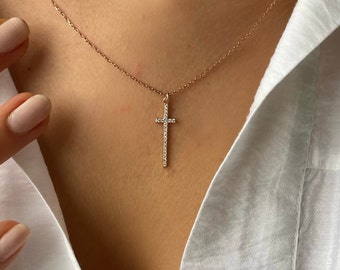 Sterling Silver Cross Necklaces - Tiny Cross Pendants - Religious Jewelry - Christian Necklace - Gold / Silver / Rose Gold Chain