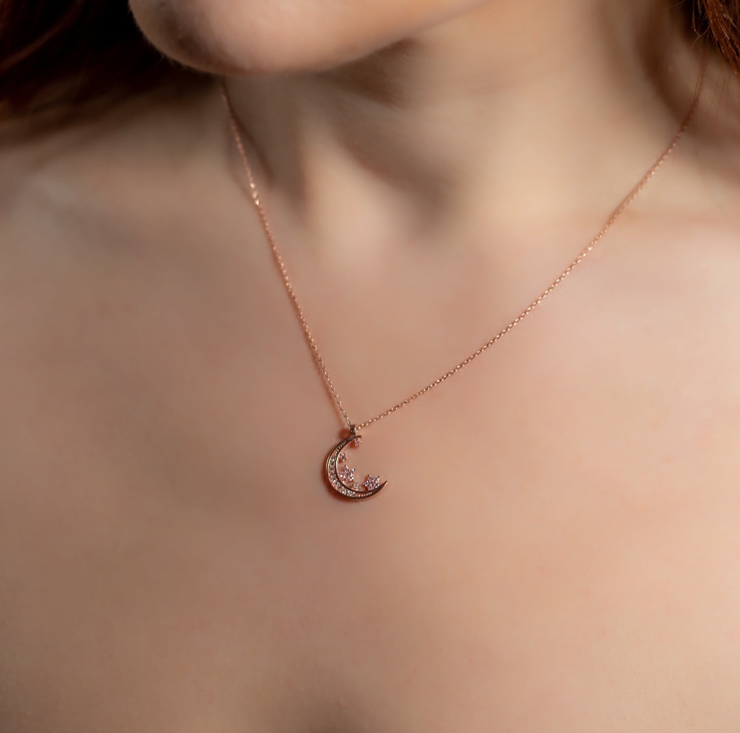 Sterling Silver Moon and Stars Pendant Necklace for Women - Celestial ...