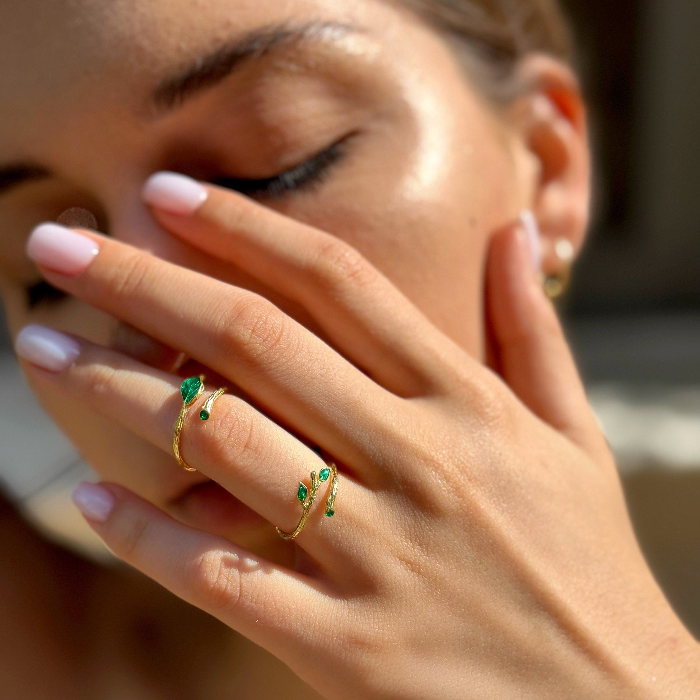 Bague lierre émeraude - Bague feuille verte réglable - Cadeau pour amoureux de la nature - Bague lierre - Bijoux minimalistes en argent sterling 925