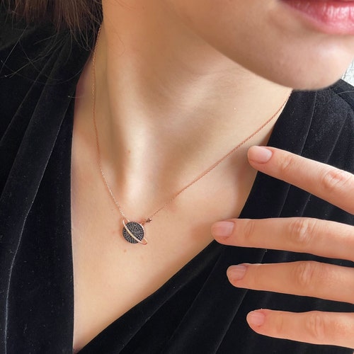 Galaxy Sterling Silver Necklace, Planet Star Jewelry Pendant, Birthday Gift, Pave Necklace Personalized Gift, Delicate Silver Necklace