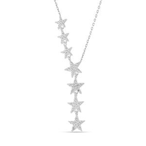 Star Lariat Necklace Asymmetric Y Shape Drop Star Pendant Zircon Gemstones Silver / Gold / Rose Gold Options image 8