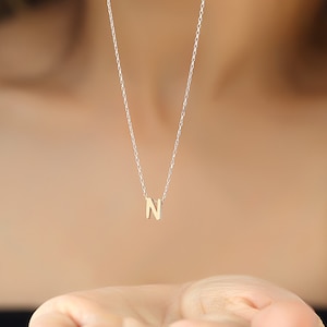 May include: A delicate gold chain necklace with a small gold letter N pendant.
