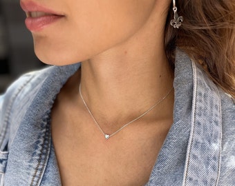 Tiny Heart Necklace – Dainty Silver Or White Gold Choker For Women, Adjustable, Hypoallergenic, Perfect For Layering - View #14