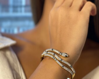 スネーク バングル 24金メッキ　蛇 ビンテージ ヴィンテージ ブレスレット シルバー) スネークバングル 316L素材 蛇が腕に巻き付く ワイド