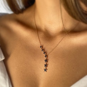 Star Lariat Necklace Asymmetric Y Shape Drop Star Pendant Zircon Gemstones Silver / Gold / Rose Gold Options image 4