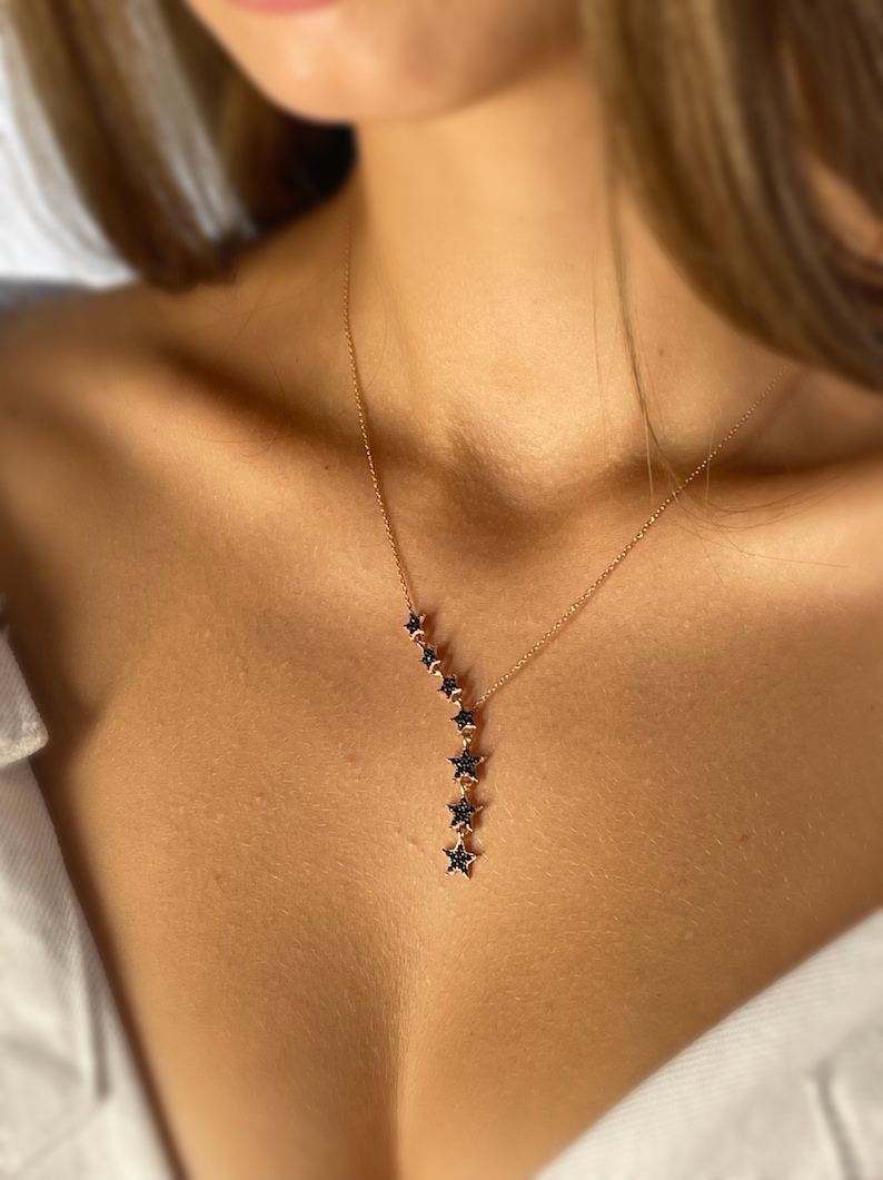 Star Lariat Necklace Asymmetric Y Shape Drop Star Pendant Zircon Gemstones Silver / Gold / Rose Gold Options image 4