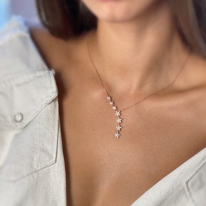 Collier Lariat étoile Pendentif étoile goutte en forme de Y asymétrique Pierres précieuses zircone Options argent / or / or rose image 2