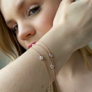 Zircon Beaded Triple Chain Bracelet - Rose Gold Plated  Adjustable Bracelet - Everyday Style Dainty Jewelry - Minimalist Silver Bracelet