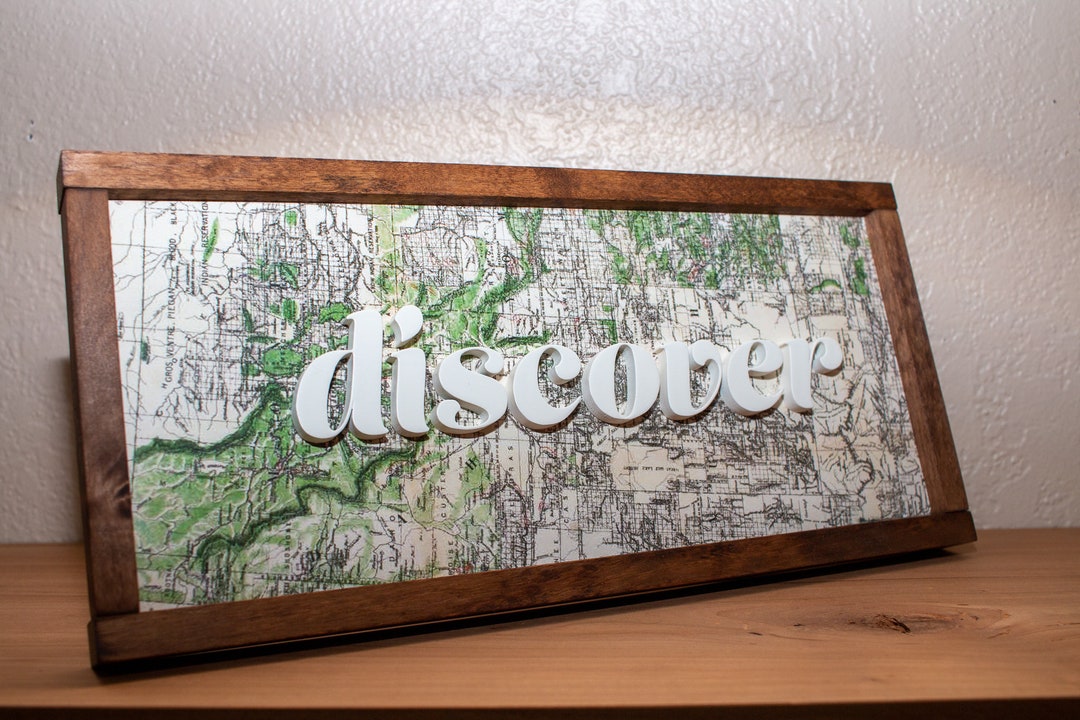 Travel Map Sign Discover | Travel Map Sign | Wood Sign | Map Sign | Office Decor ...